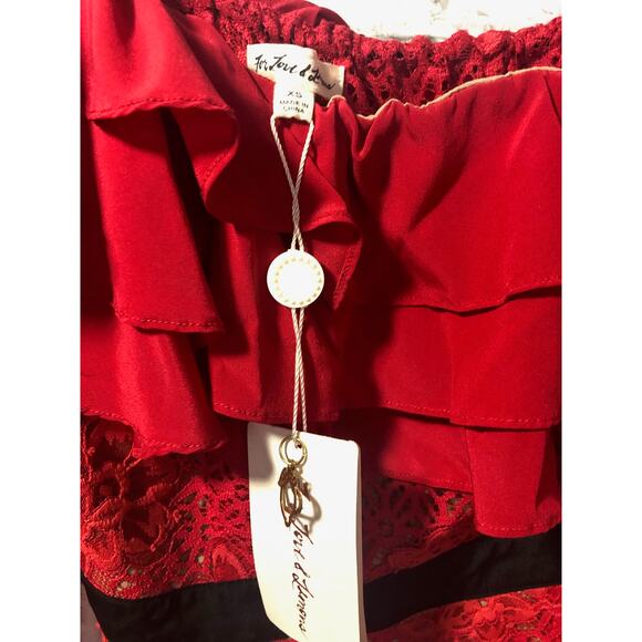 $308 For Love & Lemons Free People Chianti Red Hot Lace Ruffle Dress XS NWT - Picture 15 of 15